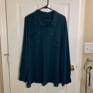 Lane Bryant Dark Teal Roll Tab Blouse